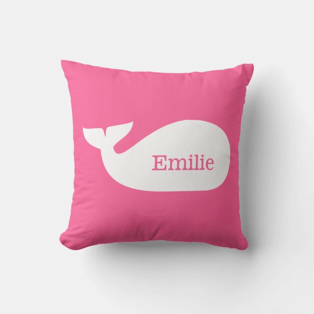 Pink Whimsical Whale Personalised Children's Cushion (Front)
