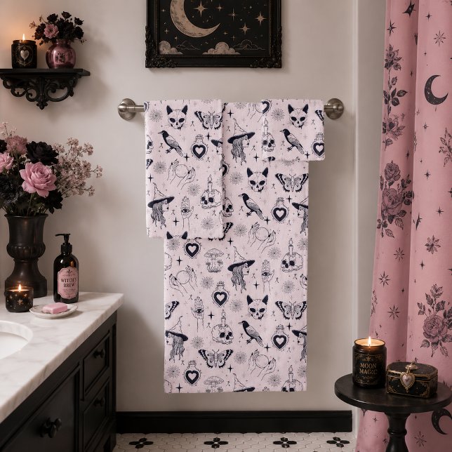 Pink Whimsigoth Witchy Pattern Bath Towel Set (Creator Uploaded)