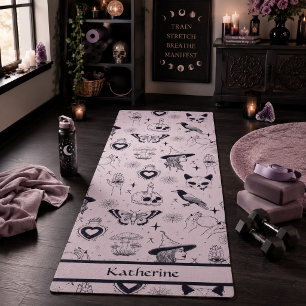 Pink Whimsigoth Witchy Pattern Custom Name Sports Yoga Mat