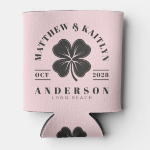 Pink Whisper and Black Irish Clover Wedding Crest Can Cooler