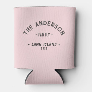 Pink Whisper and Black Vintage Seaside Family Name Can Cooler