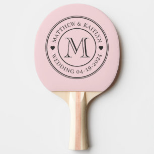 Pink Whisper and Black Wedding Monogram Heart Ping Pong Paddle