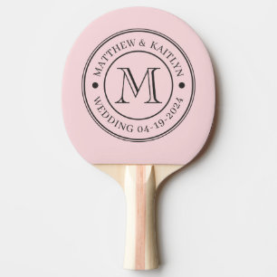 Pink Whisper and Black Wedding Monogram Ping Pong Paddle