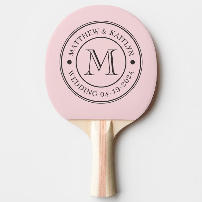 Pink Whisper and Black Wedding Monogram Ping Pong Paddle (Front)