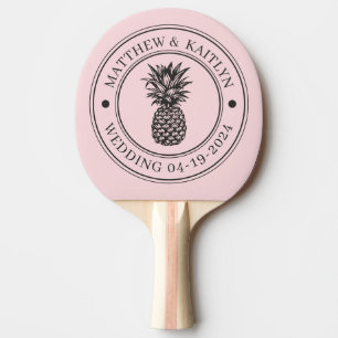 Pink Whisper & Black Pineapple Wedding Crest &Name Ping Pong Paddle