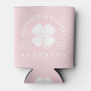 Pink Whisper Irish Clover Wedding Crest Can Cooler
