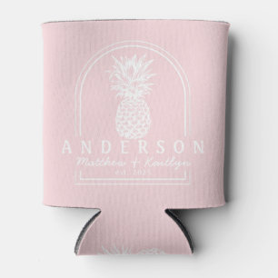 Pink Whisper Pineapple Wedding Arch & Name Can Cooler