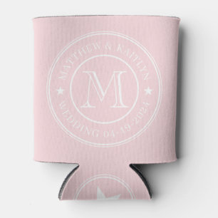 Pink Whisper Wedding Monogram Star Can Cooler