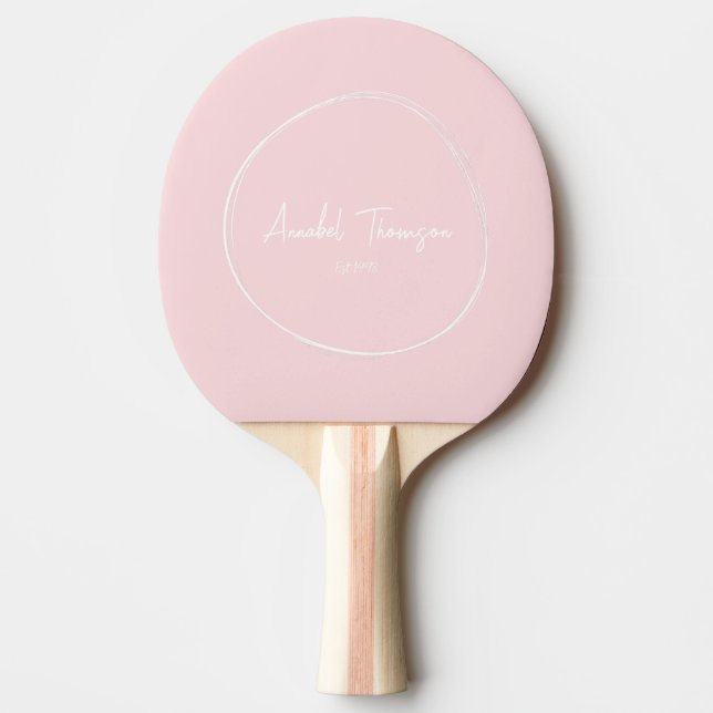 Pink Whisper with Name in Drawn Circle Ping Pong Paddle (Front)