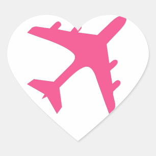 Pink white aeroplane design heart sticker