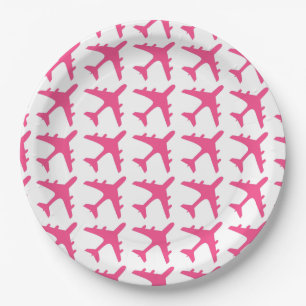 Pink white aeroplane pattern paper plates