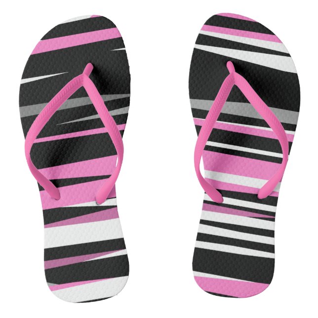 pink white and black abstract  flip flops (Footbed)