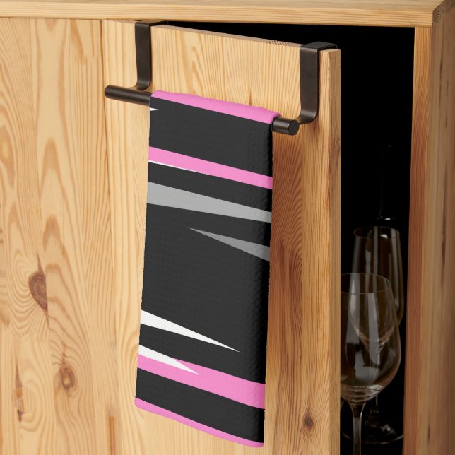pink white and black abstract  tea towel (Thirds Fold)