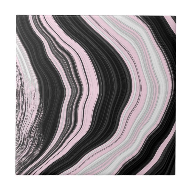 Pink white and black agate marble effect tile (Front)