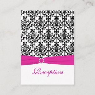 Pink, White and Black Damask Reception Card