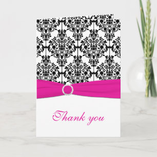 Pink, White and Black Damask Thank You Card
