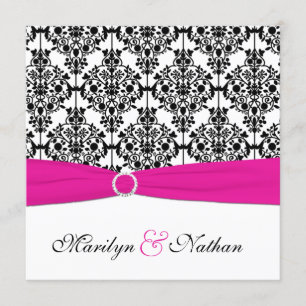 Pink, White, and Black Damask Wedding Invitation 2