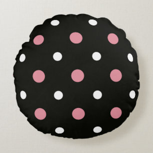 Pink white and black polka dots round cushion