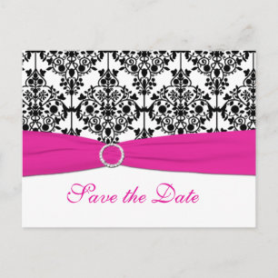 Pink, White, and Black Save the Date Postcard