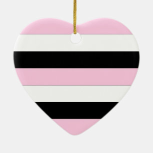 Pink, White and Black Stripes Ceramic Tree Decoration