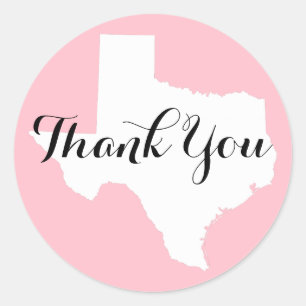 Pink White and Black Texas Wedding Thank You Classic Round Sticker