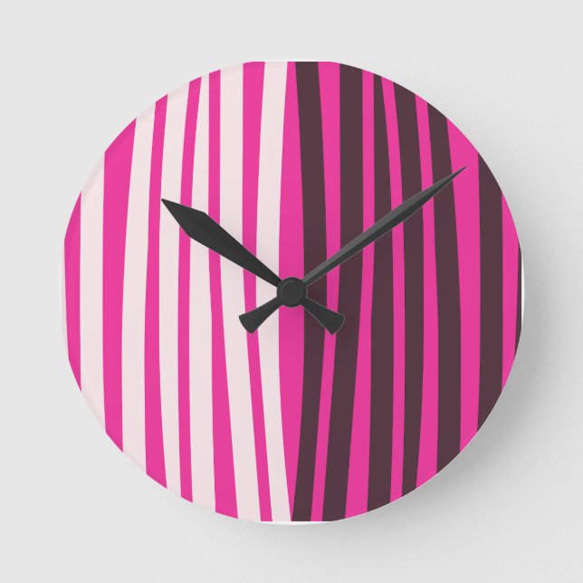 Pink white and black vertical stripes round clock (Front)