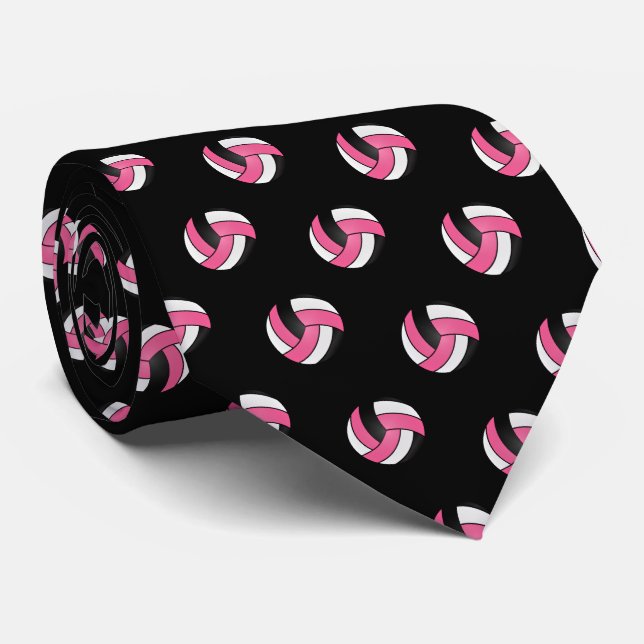 Pink, White and Black Volleyball Tie (Rolled)