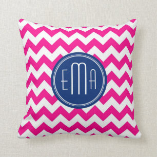 Pink White And Blue Monogram Chevron Pattern Cushion