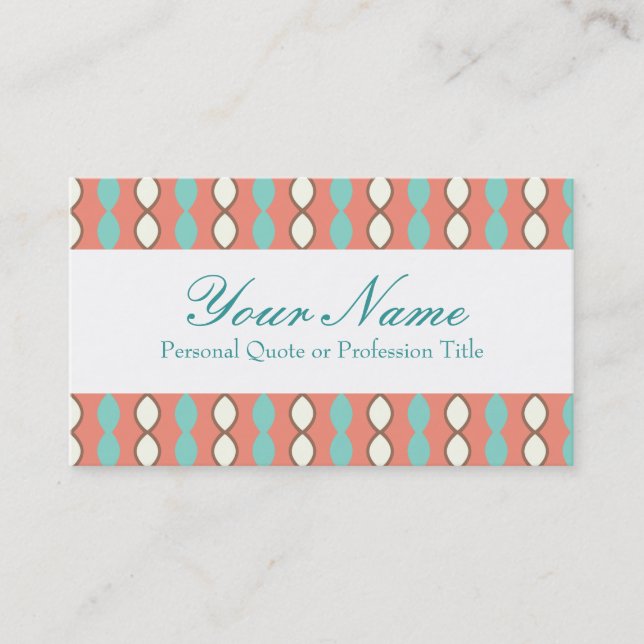 Pink White and Blue Retro 70's Pattern Business Card (Front)