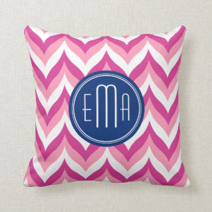 Pink White And Blue Zigzag Chevron Pattern Cushion
