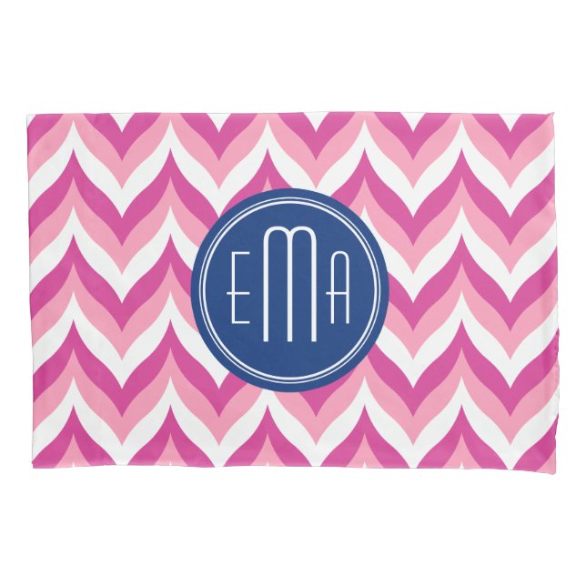 Pink White And Blue Zigzag Chevron Pattern Pillowcase (Front)