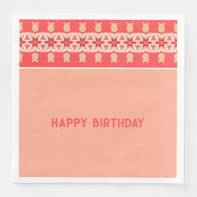 Pink White And Coral Flower Pattern Napkin (Front)