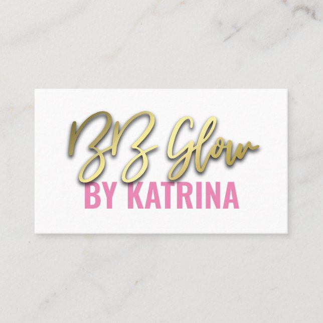 Pink White And Gold BB Glow Treatment Business Card (Front)