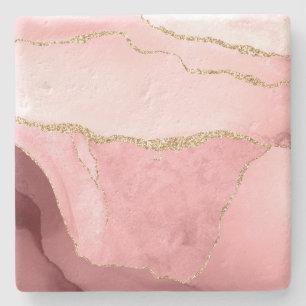 Pink, White, and Gold Faux Agate Stone Coaster