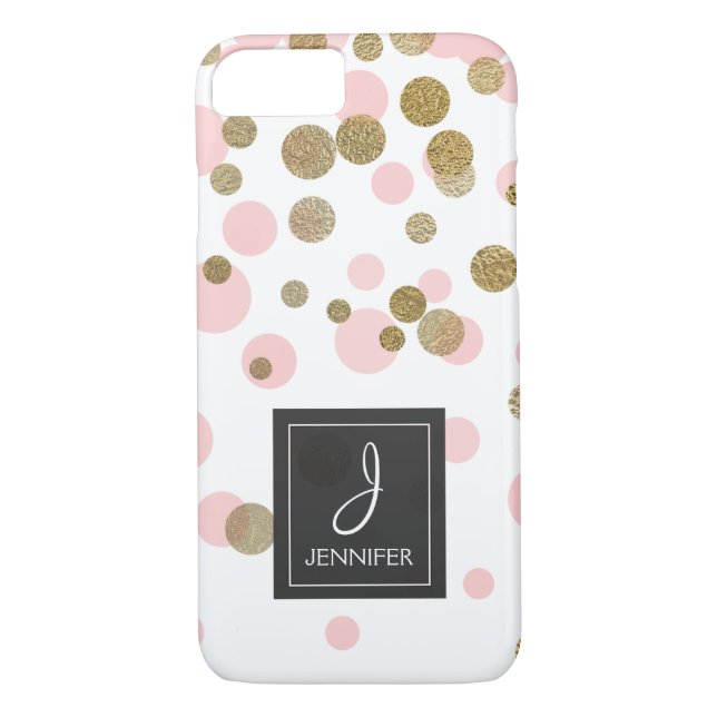 Pink, White and Gold Foil Confetti Monogram Case-Mate iPhone Case (Back)
