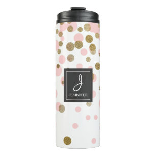Pink, White and Gold Foil Confetti Monogram Thermal Tumbler