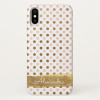 Pink, White and Gold Foil Polka Dot Name