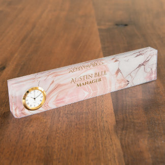 Pink White and Gold Marble Personalised Nameplate