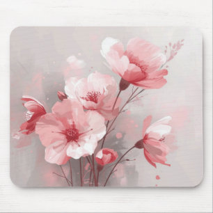 Pink, White, and Gray Florals Mouse Mat