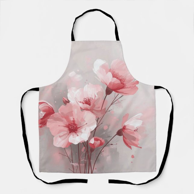 Pink, White, and Gray Foral Apron (Front)