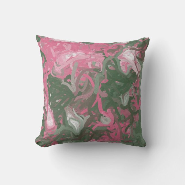 Pink, White and Green Abstrac Cushion (Front)