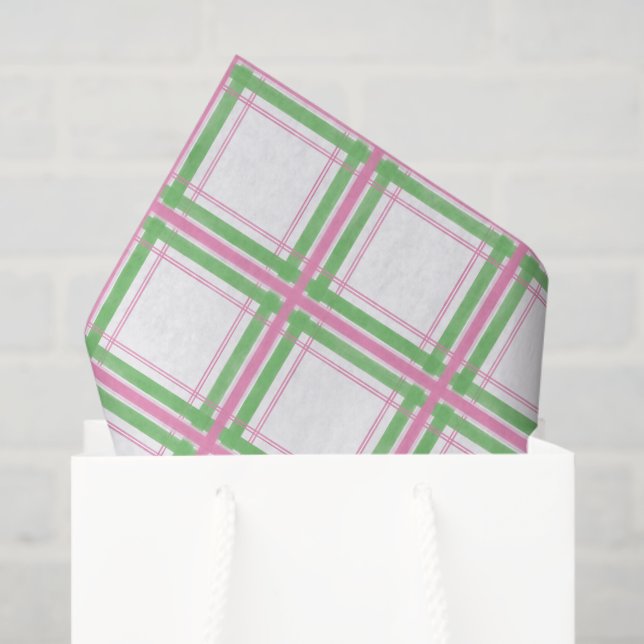 Pink, White and Green Plaid Patterned Tissue Paper (Gift Bag)