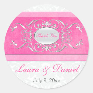 Pink, White, and Grey 1.5" Round Wedding Sticker