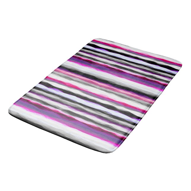 Pink, White and Grey Abstract Stripes Bath Mat (Angled)