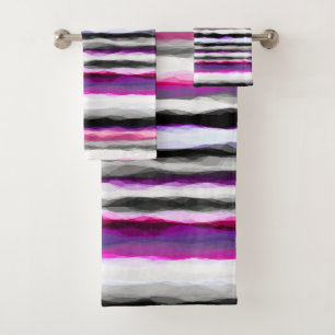 Pink, White and Grey Abstract Stripes Bath Towel Set