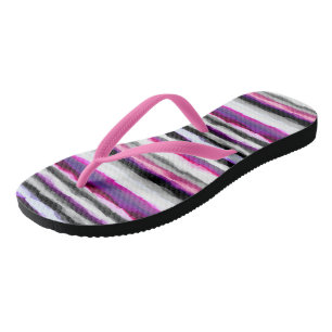Pink, White and Grey Abstract Stripes Flip Flops