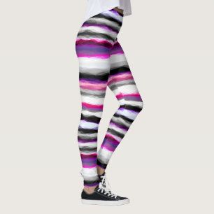 Pink, White and Grey Abstract Stripes Leggings