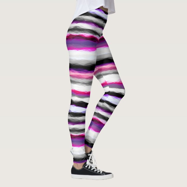 Pink, White and Grey Abstract Stripes Leggings (Right)