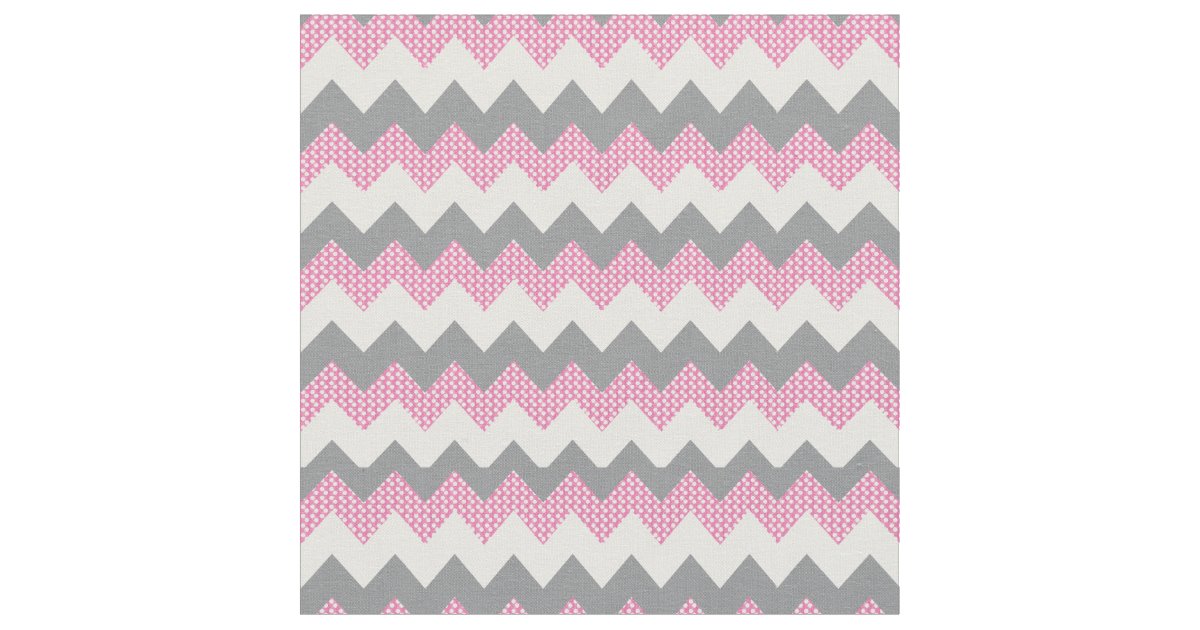 Pink, White and Grey Chevron Pattern Fabric Zazzle