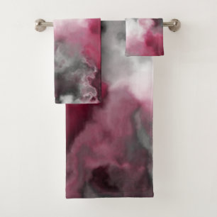 Pink, white and Grey Marbled Abstract Bath Towel Set